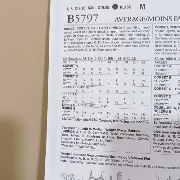 3 for $15 - Butterick Corset Tops Size 6-14 Pattern #B5797 - Picture 3 of 3